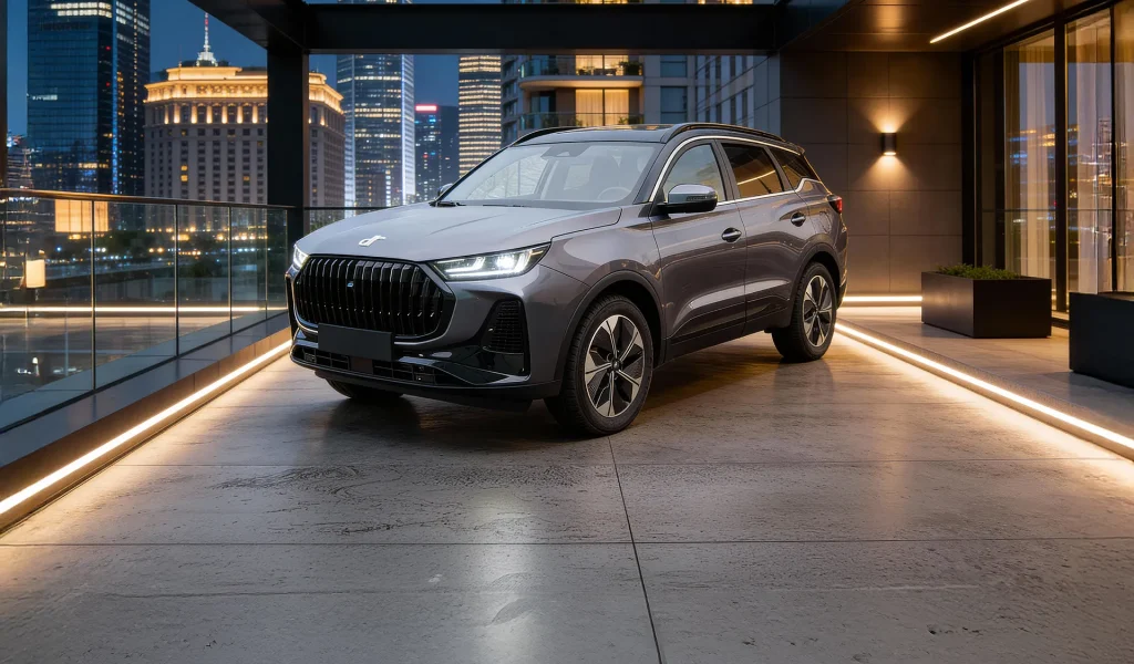 DR 6 in un paesaggio urbano in mezzo ai grattacieli di notte